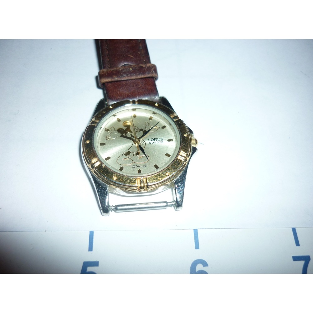 Lorus Disney Mickey Mouse Quartz‎ Watch Gold Tone Bezel Water Resistant